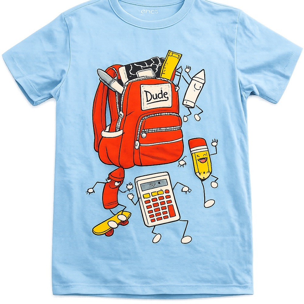 The Children's Place Light Blue Tee with Red Backpack Graphic